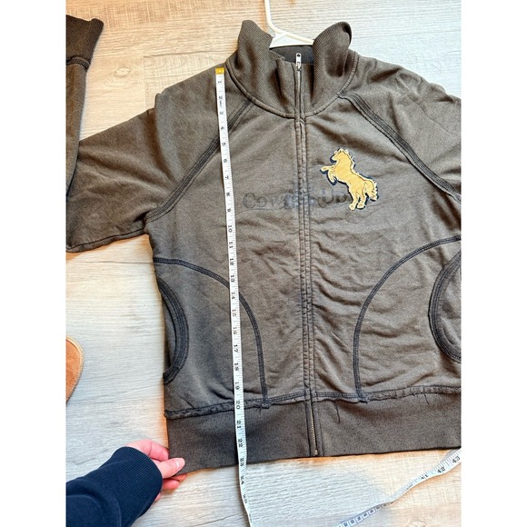 Cowgirl Up brown zip up sweatshirt dark brown stitch‎ horse girls x large - Picture 3 of 9